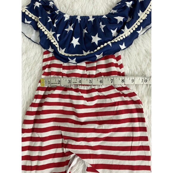 UNIQUEONE Girls Romper 4th Of July Flag Blue Stars Strips Size 18-24 Months - Picture 3 of 10
